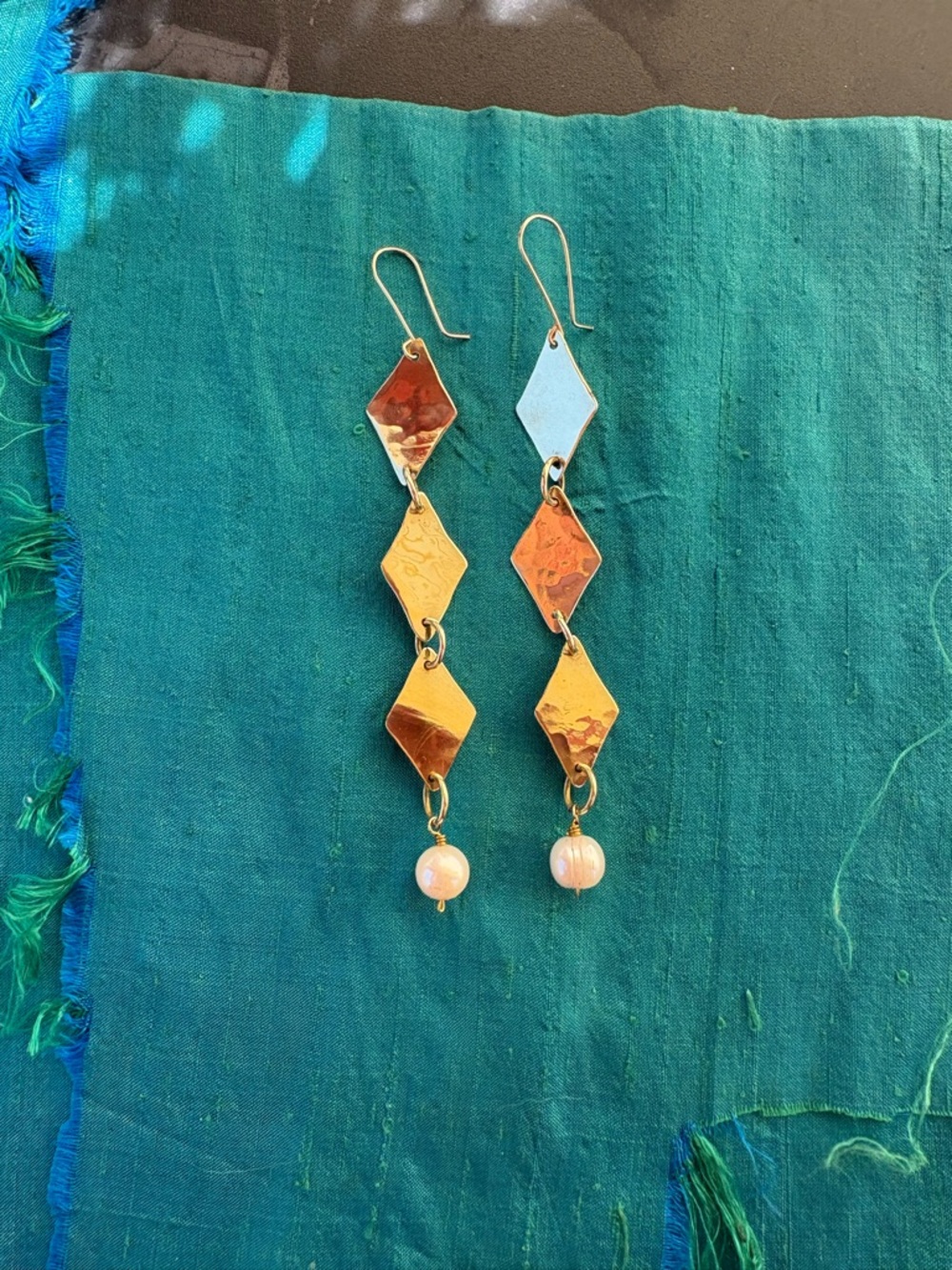 Gold-Tone Diamond-Link Drop Earrings with Pearl Accent - Women Jewelry